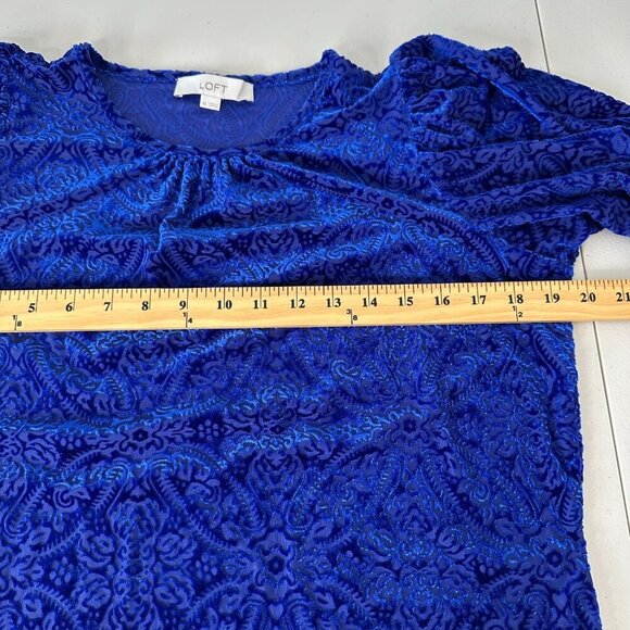 Loft Velvet Burnout Puff Sleeve Blouse Blue Mosaic Size XS - Picture 7 of 9